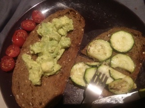 avocado, courgettes, tomatoes, half a lemon squeezed and black pepper